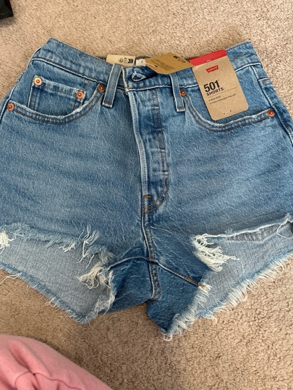 Levi's 501 Cutoff Distressed Denim Shorts in Light Blue